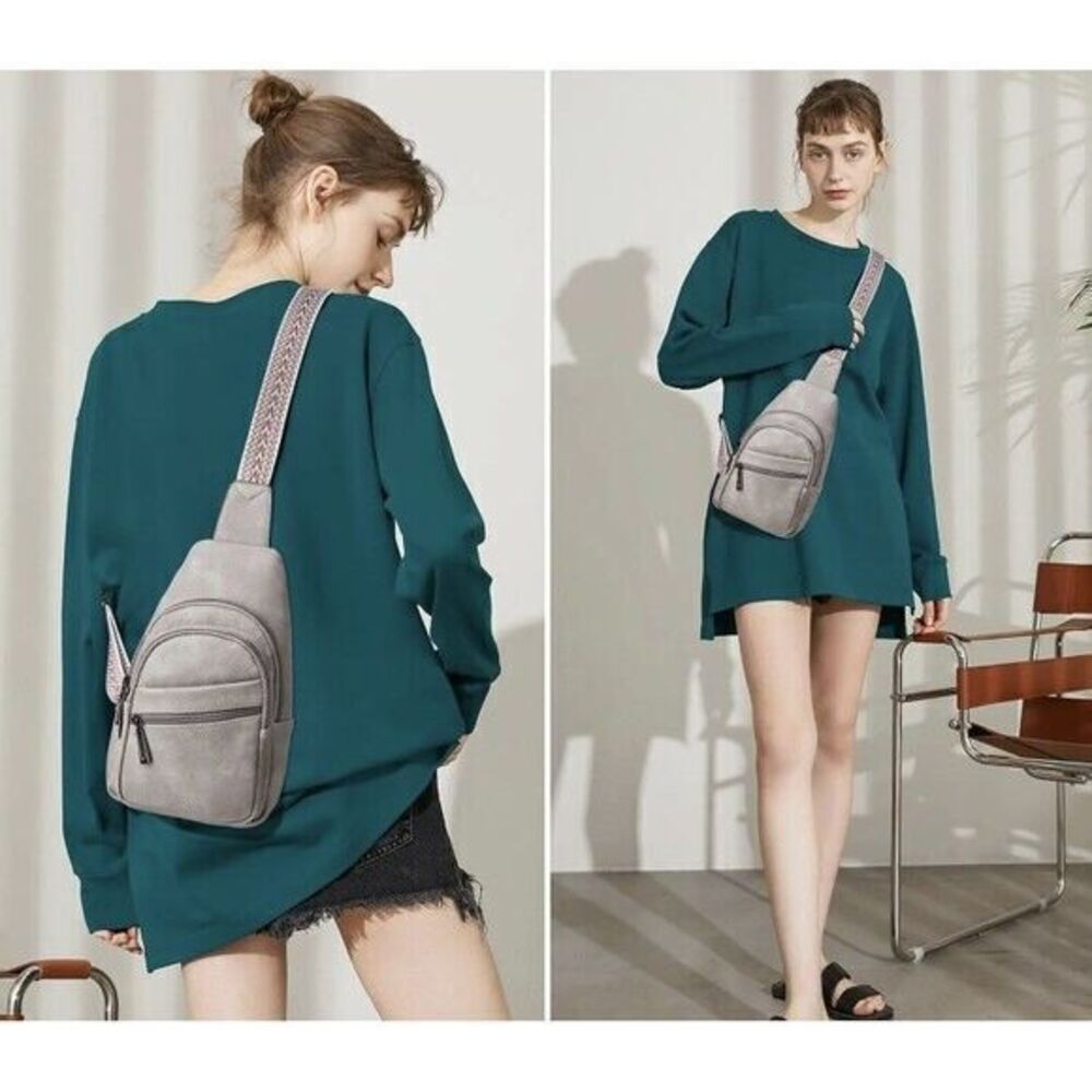 Mroede Crossbody Bag NWT‎ Sling Bag Fanny Pack Gray Vegan Boho Chic Adj Strap